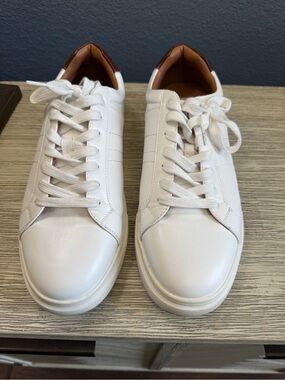 Steve Madden White Leather Sneakers with Brown Heel